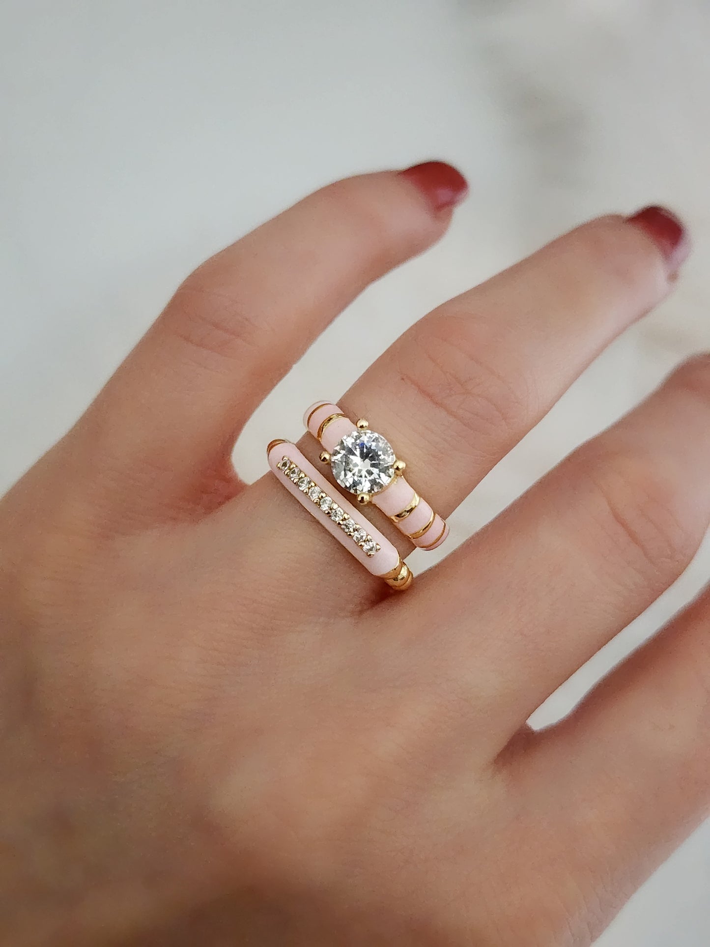 Pink Engagement Ring Set